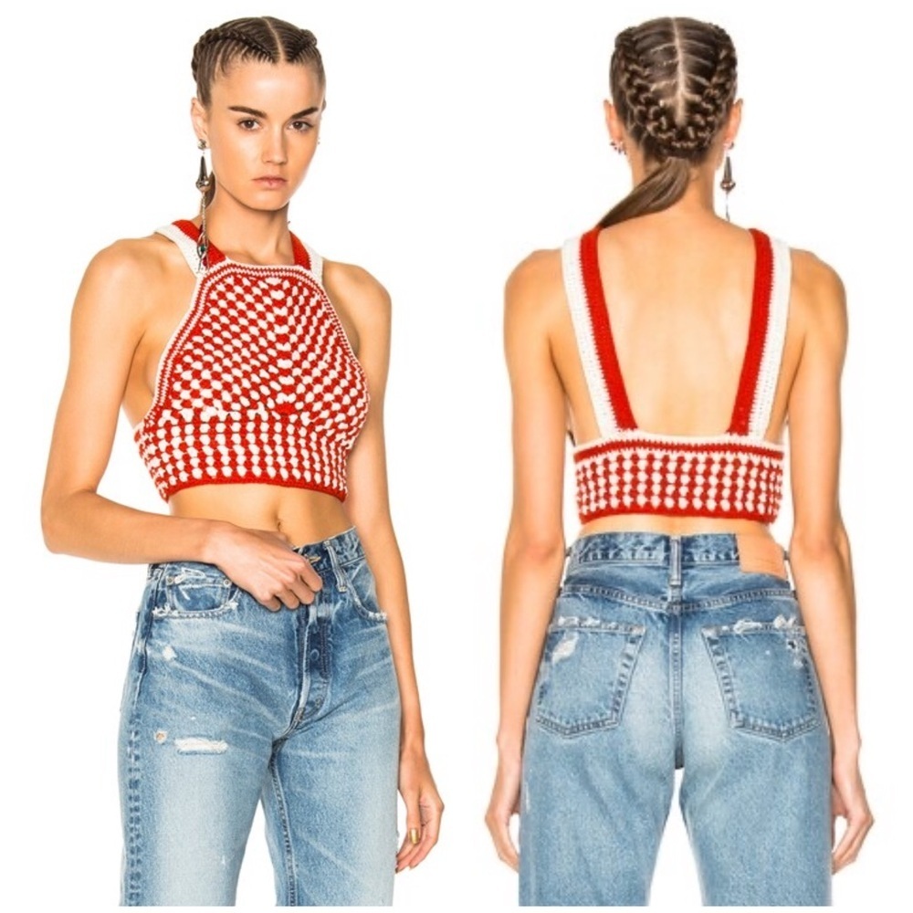 LPA Crochet Red and White Knit Crop Top (D5)